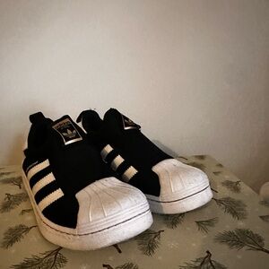 Adidas Kids Black and White Slip On Sneakers